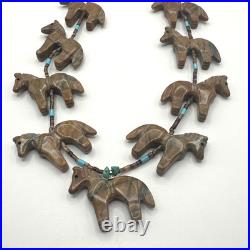 VTG Native American Fetish Carved Horse Animal Multi Stone Necklace STERLING