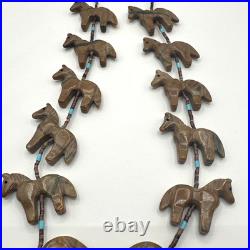 VTG Native American Fetish Carved Horse Animal Multi Stone Necklace STERLING