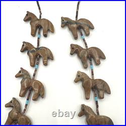 VTG Native American Fetish Carved Horse Animal Multi Stone Necklace STERLING