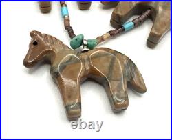 VTG Native American Fetish Carved Horse Animal Multi Stone Necklace STERLING
