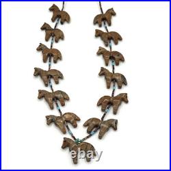VTG Native American Fetish Carved Horse Animal Multi Stone Necklace STERLING