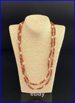 VTG Native American Sterling Beads with Turquoise Nugget & Red Beads Necklace