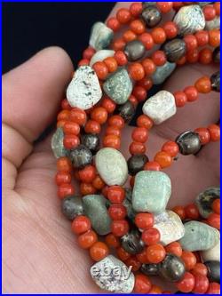 VTG Native American Sterling Beads with Turquoise Nugget & Red Beads Necklace
