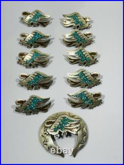 VTG Native American Sterling Silver Chip Inlay Eagle Squash Blossom PARTS