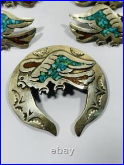 VTG Native American Sterling Silver Chip Inlay Eagle Squash Blossom PARTS