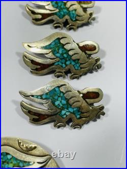 VTG Native American Sterling Silver Chip Inlay Eagle Squash Blossom PARTS