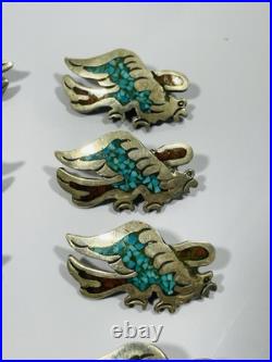 VTG Native American Sterling Silver Chip Inlay Eagle Squash Blossom PARTS