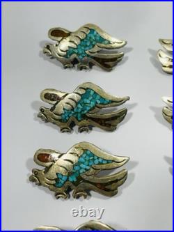 VTG Native American Sterling Silver Chip Inlay Eagle Squash Blossom PARTS