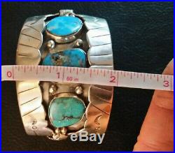 VTG Native American Sterling Silver Cuff Bracelet Turquoise Navajo Old Pawn 86g
