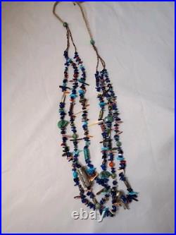 VTG Native American Triple Strand Turquoise Lapis Lazuli Necklace