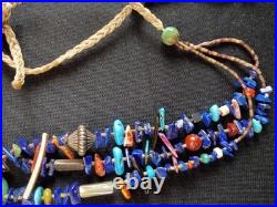 VTG Native American Triple Strand Turquoise Lapis Lazuli Necklace