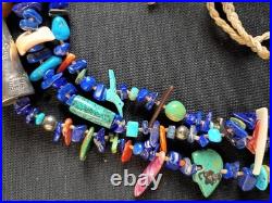 VTG Native American Triple Strand Turquoise Lapis Lazuli Necklace