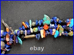 VTG Native American Triple Strand Turquoise Lapis Lazuli Necklace