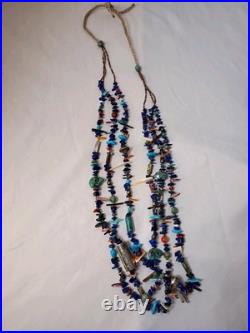 VTG Native American Triple Strand Turquoise Lapis Lazuli Necklace