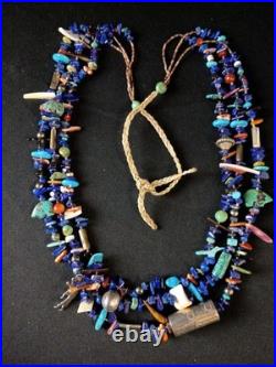 VTG Native American Triple Strand Turquoise Lapis Lazuli Necklace