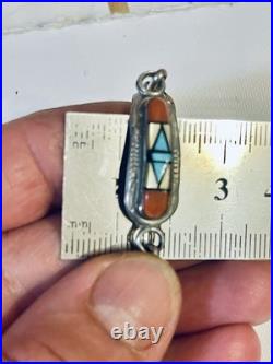 VTG Native American ZUNI STERLING SILVER Turquoise Coral MOP Bracelet SZ 7.75-8