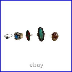 VTG Native American Zuni Navajo sterling silver turquoise Ladies rings lot of 5