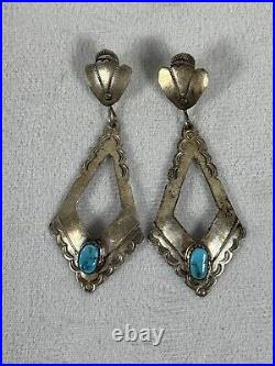 VTG Navajo Juan Guerro Handmade Sterling Turquoise Dangling Earring 925