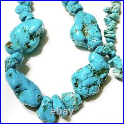 VTG Navajo Old Pawn 925 Turquoise Nuggets Bead Necklace, Handmade 21 61g