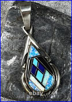 VTG Navajo Pete Sanchez Isleta Sterling Silver Multi-Gemstone Inlay Pendant