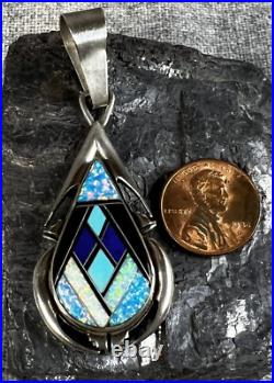 VTG Navajo Pete Sanchez Isleta Sterling Silver Multi-Gemstone Inlay Pendant