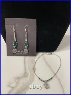 VTG Navajo Sterling Silver Malachite Chief Silver Earrings & Bracelet Set 7.5