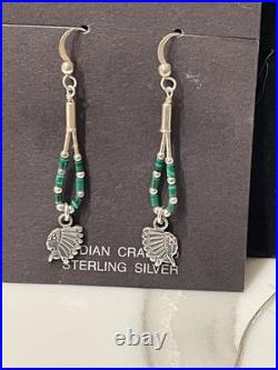 VTG Navajo Sterling Silver Malachite Chief Silver Earrings & Bracelet Set 7.5