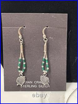 VTG Navajo Sterling Silver Malachite Chief Silver Earrings & Bracelet Set 7.5