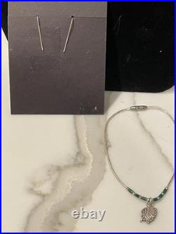 VTG Navajo Sterling Silver Malachite Chief Silver Earrings & Bracelet Set 7.5
