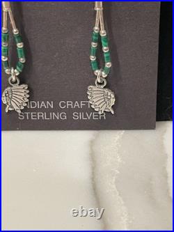 VTG Navajo Sterling Silver Malachite Chief Silver Earrings & Bracelet Set 7.5