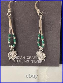VTG Navajo Sterling Silver Malachite Chief Silver Earrings & Bracelet Set 7.5