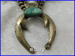 VTG PAWN Navajo Sterling Silver Turquoise Squash Blossom Bench Bead Necklace 26
