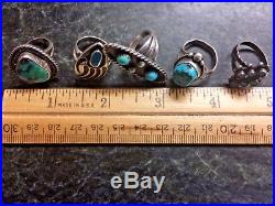 VTG Pawn Native American Old Ring Lot Turquoise Sterling Silver 5 rings