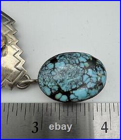 VTG. STERLING TURQUOISE NATIVE AMERICAN CAROL FELLEY PUEBLO DOLL NECKLACE 116 Gr