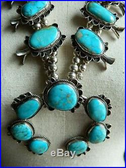 VTG Signed RN Ray Nez Navajo Sterling Silver Turquoise Squash Blossom Necklace