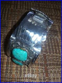 VTG Sterling Silver NAVAJO Huge Turquoise 7.5 Mens Watch Cuff Bracelet 107g