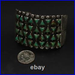 VTG Sterling Silver NAVAJO Turquoise Cluster Stamped 7.5 Cuff Bracelet 104g