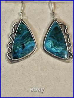 VTG Sterling Silver Native American Navajo Malachite Chrysocolla Earrings