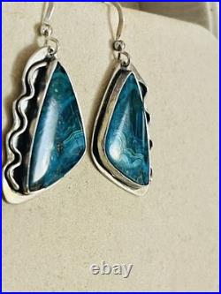 VTG Sterling Silver Native American Navajo Malachite Chrysocolla Earrings