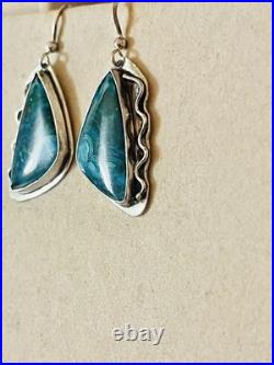VTG Sterling Silver Native American Navajo Malachite Chrysocolla Earrings