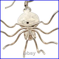 VTG Sterling Silver Spider Turquoise Native American Hook Earrings Navaho 1.25