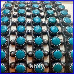 VTG ZUNI Antique Sterling Silver Stamped 5 Row SN EYES Turquoise Cuff Large