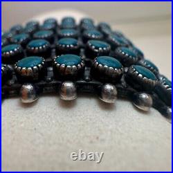 VTG ZUNI Antique Sterling Silver Stamped 5 Row SN EYES Turquoise Cuff Large