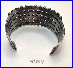 VTG ZUNI Antique Sterling Silver Stamped 5 Row SN EYES Turquoise Cuff Large