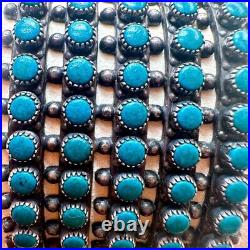 VTG ZUNI Antique Sterling Silver Stamped 5 Row SN EYES Turquoise Cuff Large