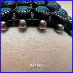 VTG ZUNI Antique Sterling Silver Stamped 5 Row SN EYES Turquoise Cuff Large