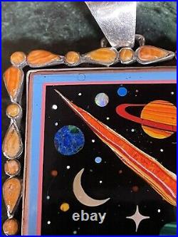 Very Fine Vintage Native American Navajo SS inlaid mosaic Night Sky Pendant