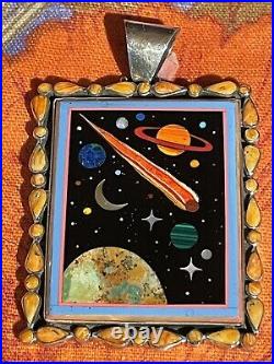 Very Fine Vintage Native American Navajo SS inlaid mosaic Night Sky Pendant