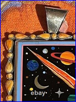 Very Fine Vintage Native American Navajo SS inlaid mosaic Night Sky Pendant