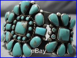 Very Rare Huge Vintage Navajo Turquoise Sterling Silver Cluster Bracelet